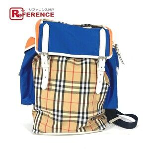 Burberry Check Backpack Leather Canvas Beige